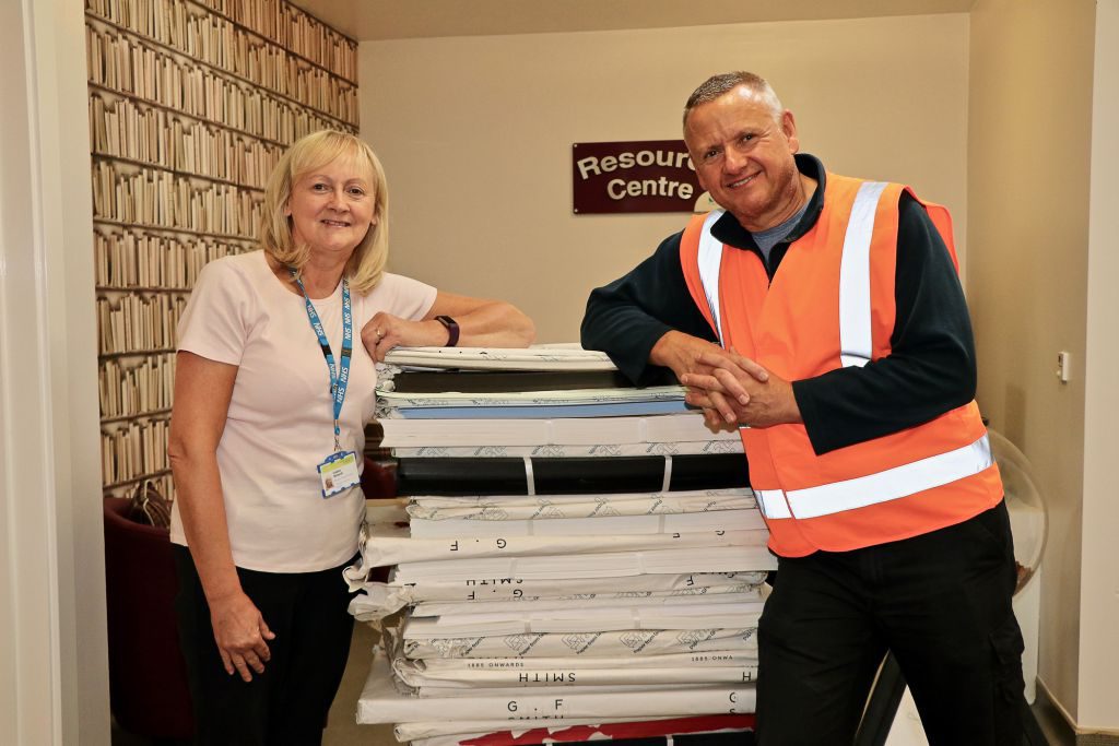  Toby Clark, of Challenge Supply Company, is pictured with Lindsey Richards of the hospice.
