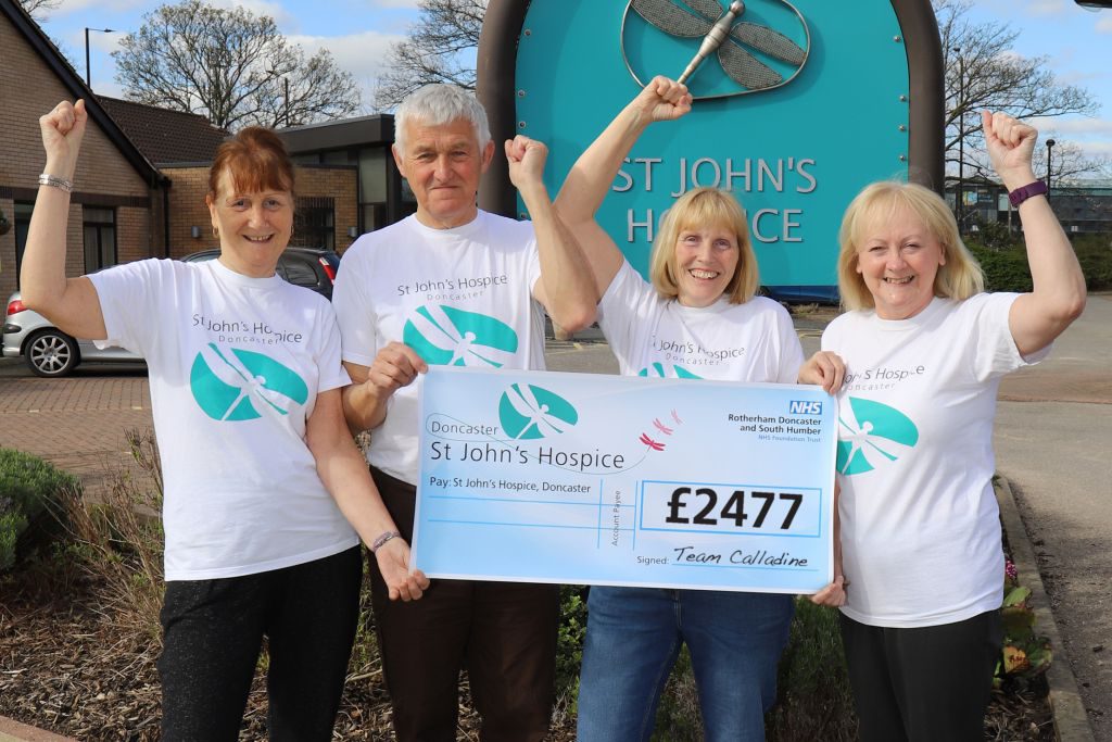 (left to right): Julie, Barry and Wendy pictured with Lindsey Richards, St John’s Hospice.