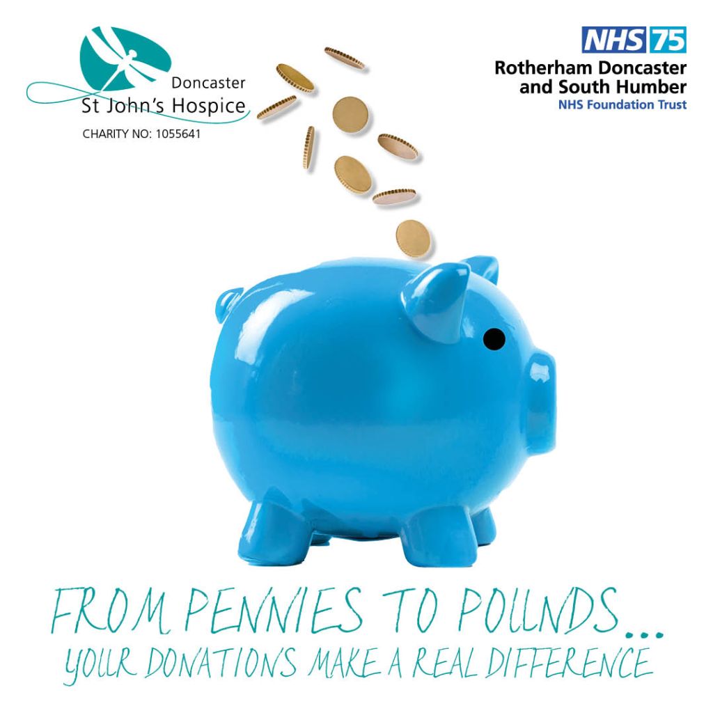 graphic shows piggy bank and says from pennies to pounds your donations make a real difference